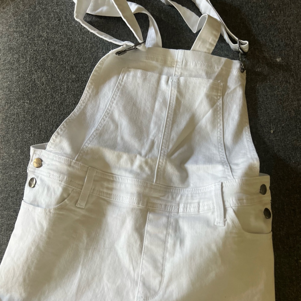 White Denim Short Overalls